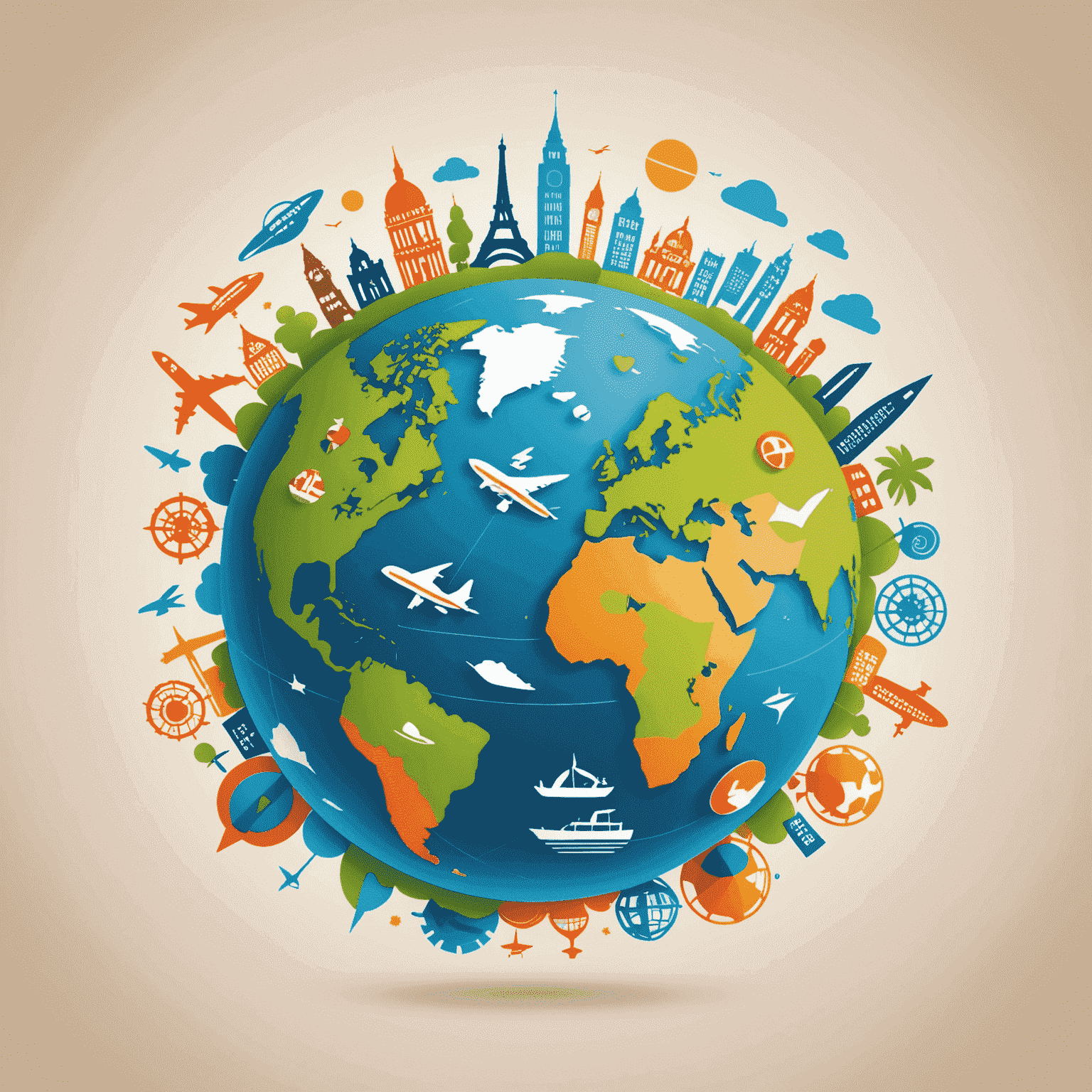 Gmpn logo - A stylized globe with playful travel icons