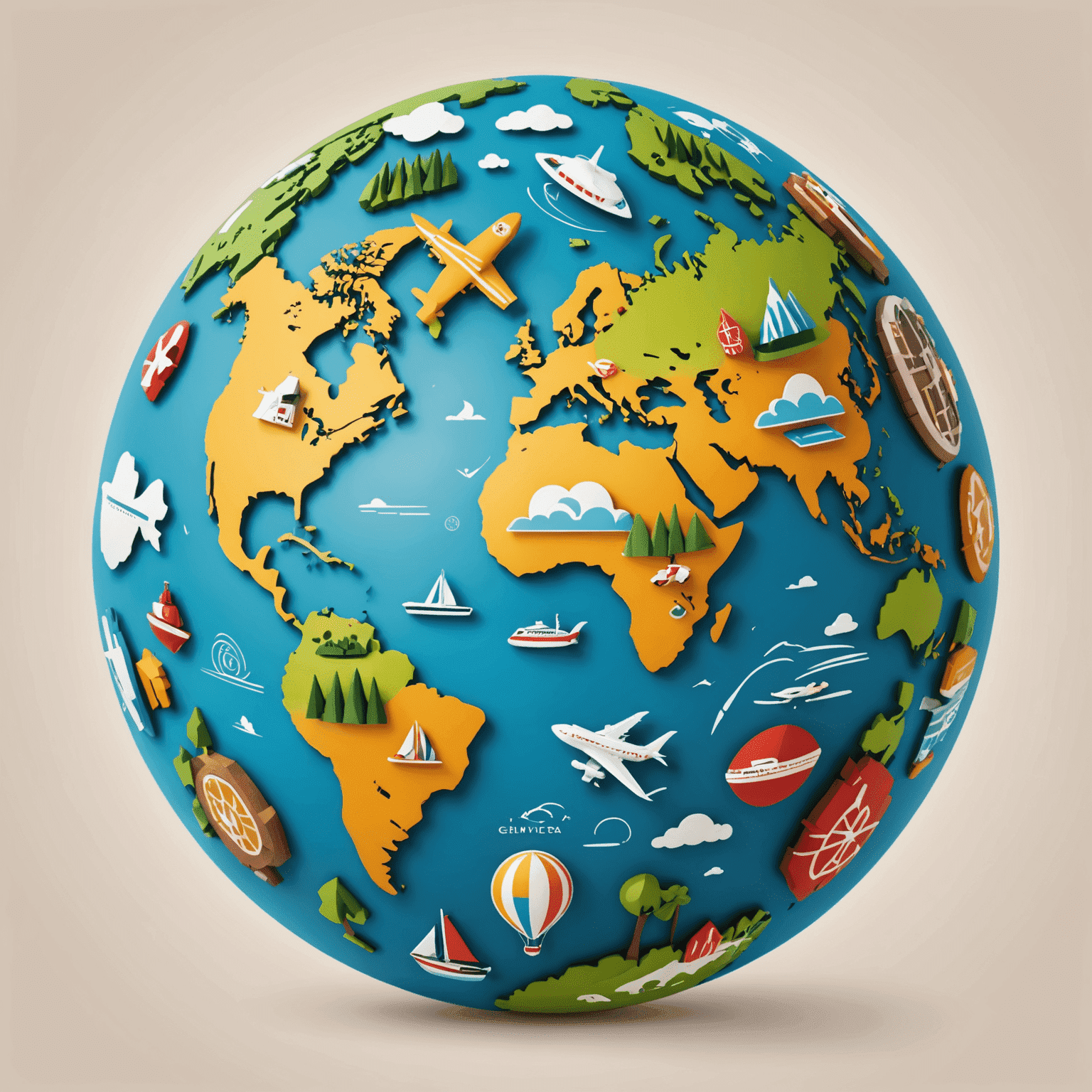 Gmpn logo - A stylized globe with playful travel icons