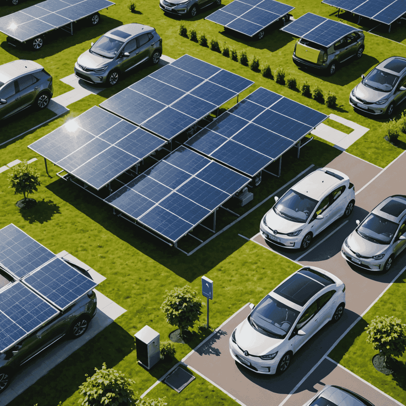 Images representing eco-friendly travel: solar panels, electric vehicles, and reusable products