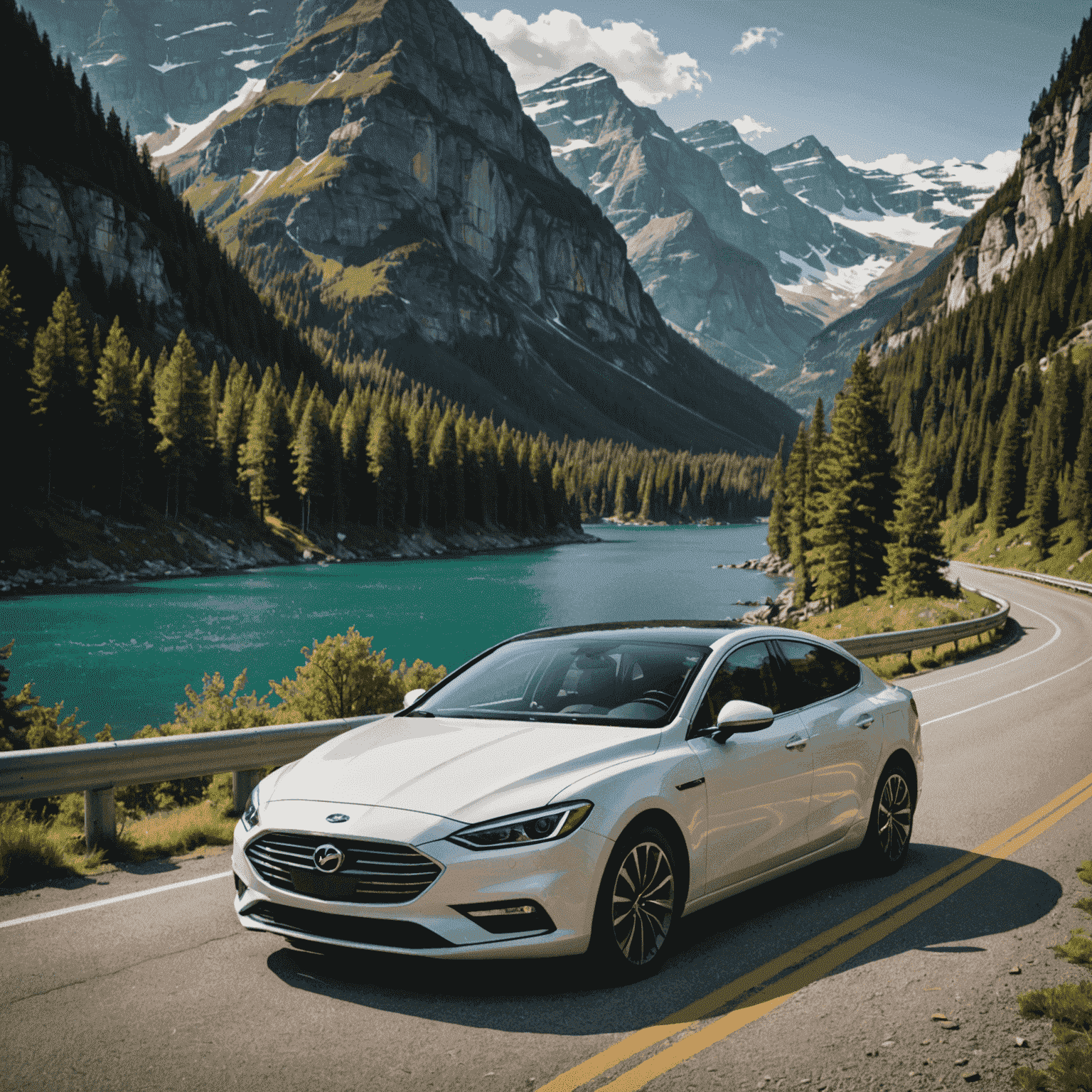 A sleek rental car parked in a scenic location, representing freedom and flexibility in travel